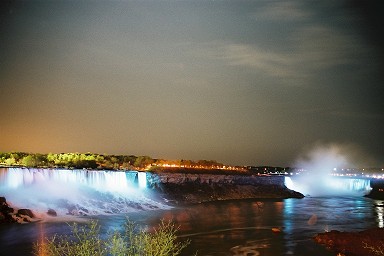 Light up of American Falls and Canadian Falls